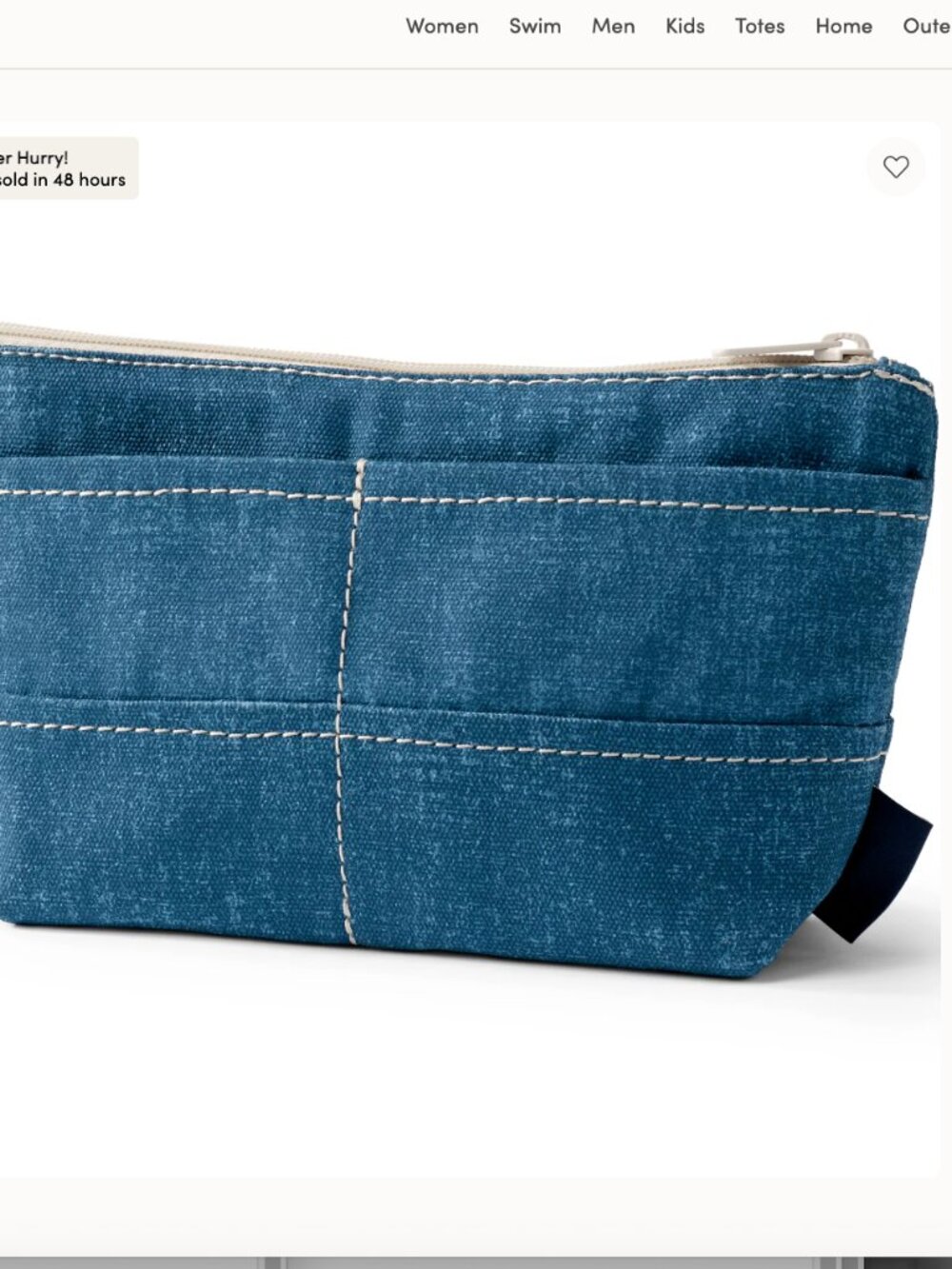 Land's End NWOT Blue Zipper Pouch gusseted ext-pockets travel case